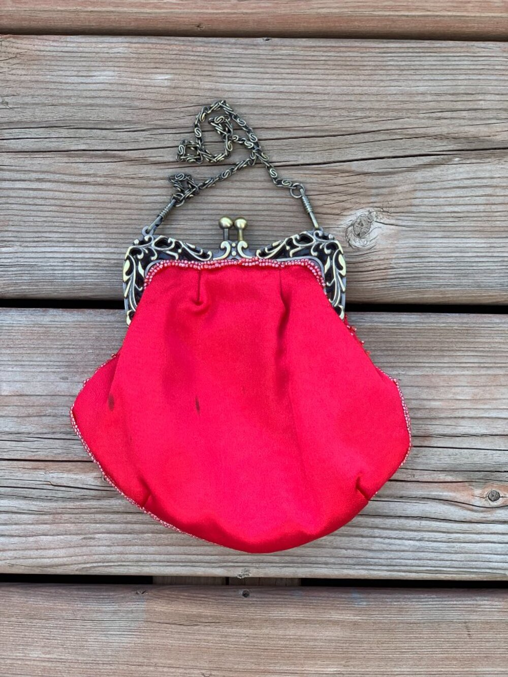 Vintage Y2K Beaded Red Evening Bag Handbag Purse Gold Chain Prom Wedding Gala - Picture 4 of 12